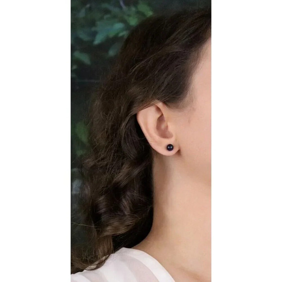 14k Yellow Gold Blue Lapis Lazuli 7mm Ball Bead Earrings Stud Post - Picture 4 of 8